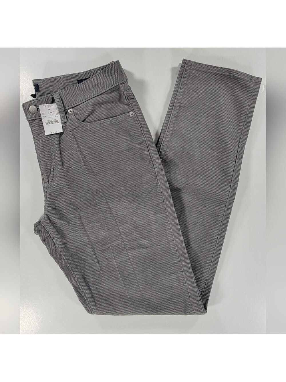 NEW J Crew Flex Slim Fit Corduroy Pants Mens 32x34 Gray Cotton Blend NWT Stretch